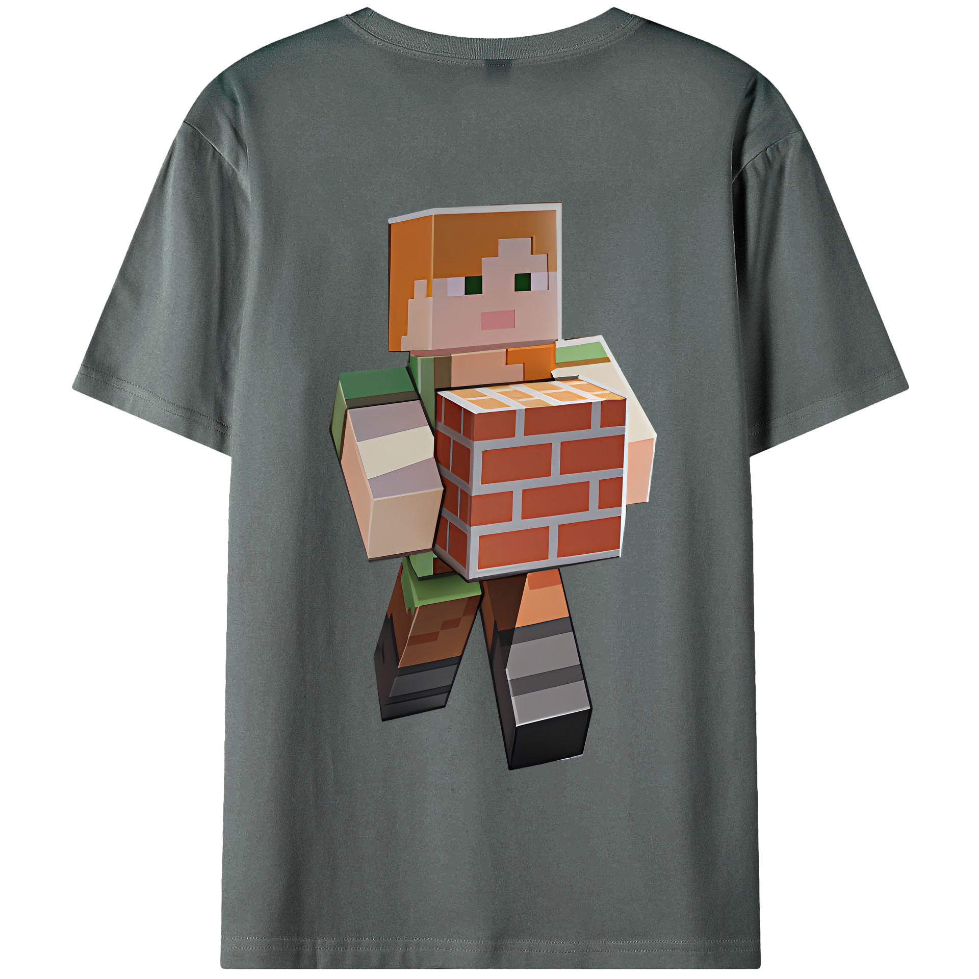 （画像用） マインクラフト ブロックの世界 Minecraft MC Block world 綿100％半袖Tシャツ（背面プリント）
